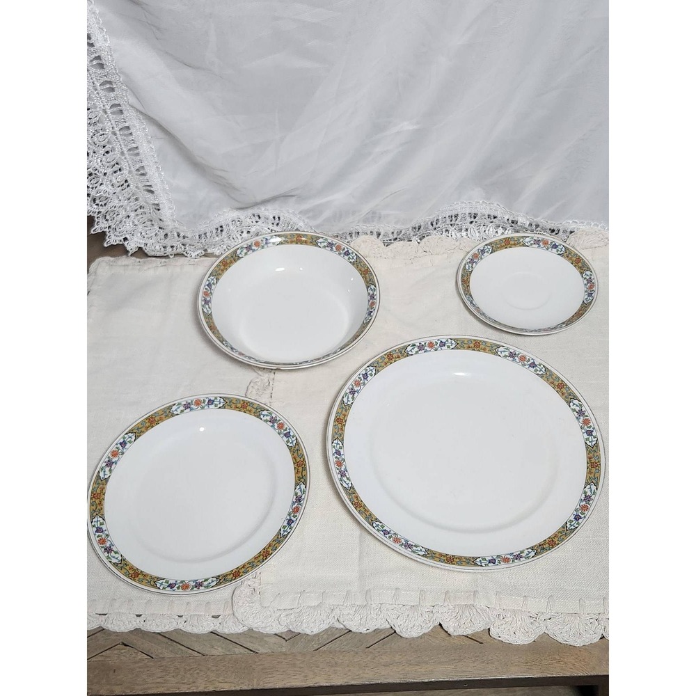 Alfred Meakin England Ironstone China Set 14pc Floral Border Dinnerware Antique